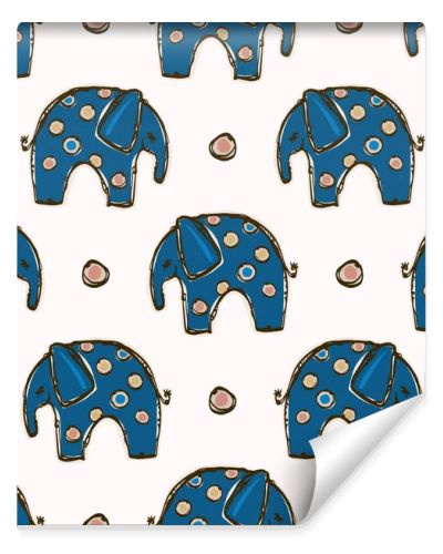 Cute Toy Elephant Clipart Vector Seamless Pattern. Kids Safari Animal with Fun Playful Background. Hand Drawn Gender Neutral Baby, Nursery Decor. Kawaii Wildlife Zoo Allover Print. Vector Eps 10