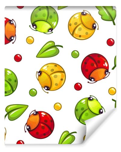 Cute seamless pattern with funny bugs and leaves