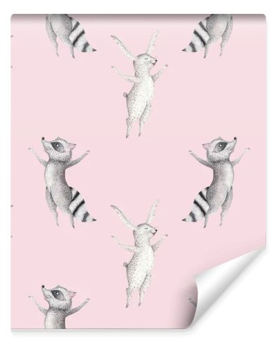 raccoon and bunny seamless pattern.