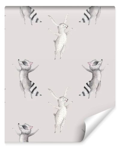 raccoon and bunny seamless pattern.