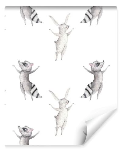 raccoon and bunny seamless pattern.