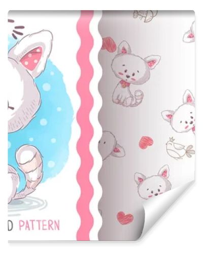 Cute love kitty - seamless pattern