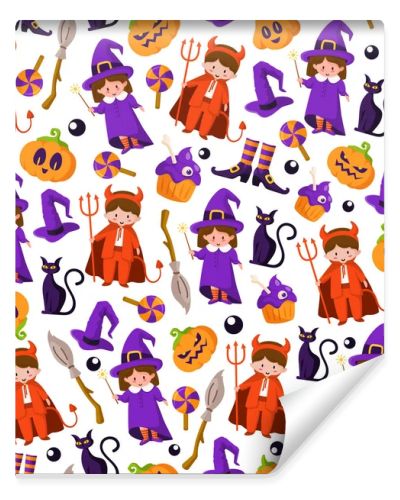 Halloween cartoon cute seamless pattern