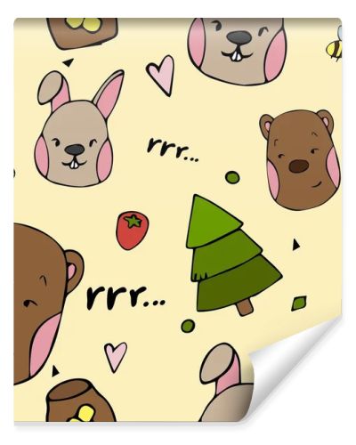 Vector pattern kids animal in hand draw style