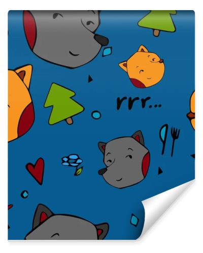 Vector pattern kids animal in hand draw style
