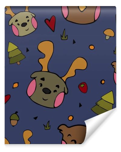 Vector pattern kids animal in hand draw style
