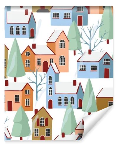 Winter houses seamless pattern