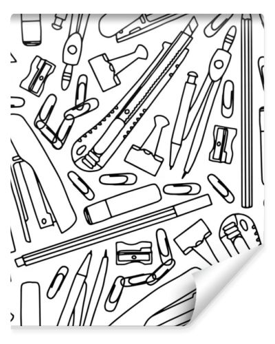 Hand drawn stationery seamless pattern. Kids, vactor illustration.
