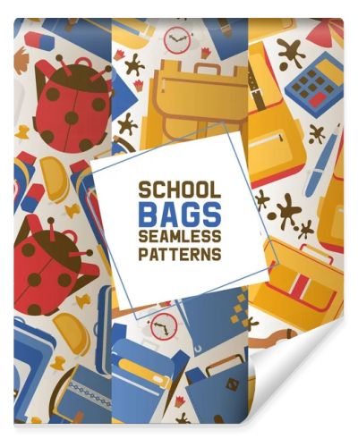School vector seamless pattern kids education schooling supplies accessory schoolchilds backpack bag backdrop childish educational stationery for studying in classroom illustration set of background