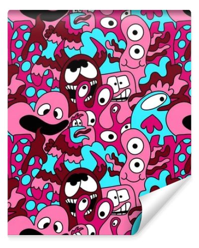 Cartoon doodle monsters seamless aliens and animals pattern for wrapping paper and fabrics and kids clothes print and linens and packaging. High quality illustration