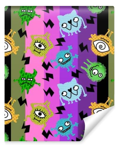 Cartoon doodle monsters seamless aliens and animals pattern for wrapping paper and fabrics and kids clothes print and linens and packaging. High quality illustration