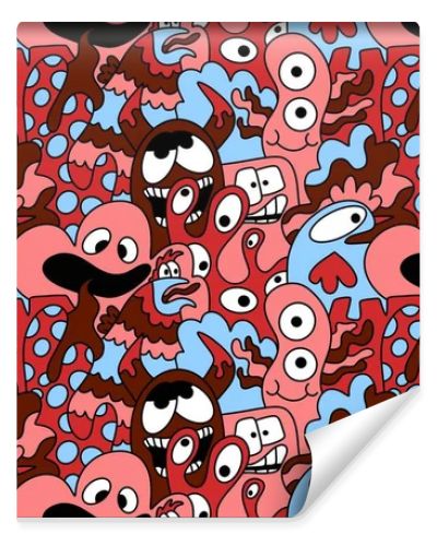Cartoon doodle monsters seamless aliens and animals pattern for wrapping paper and fabrics and kids clothes print and linens and packaging. High quality illustration