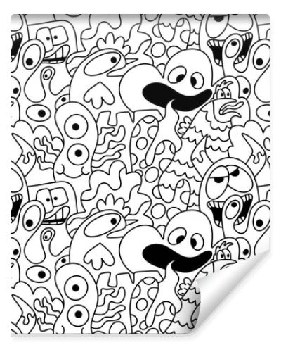 Cartoon doodle monsters seamless aliens and animals pattern for wrapping paper and fabrics and kids clothes print and linens and packaging. High quality illustration