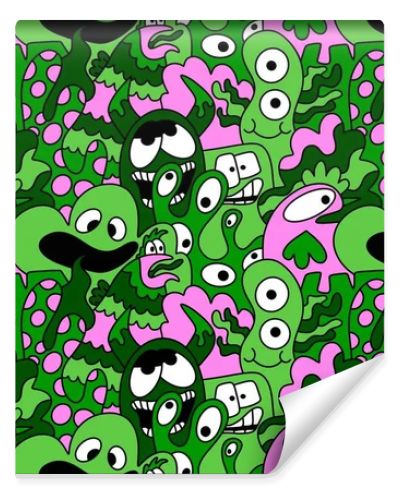 Cartoon doodle monsters seamless aliens and animals pattern for wrapping paper and fabrics and kids clothes print and linens and packaging. High quality illustration