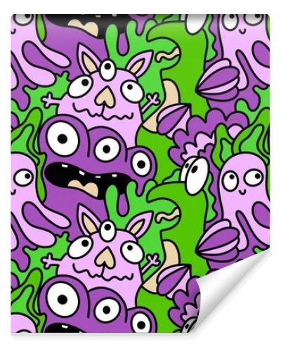 Cartoon doodle monsters seamless aliens and animals pattern for wrapping paper and fabrics and kids clothes print and linens and packaging. High quality illustration