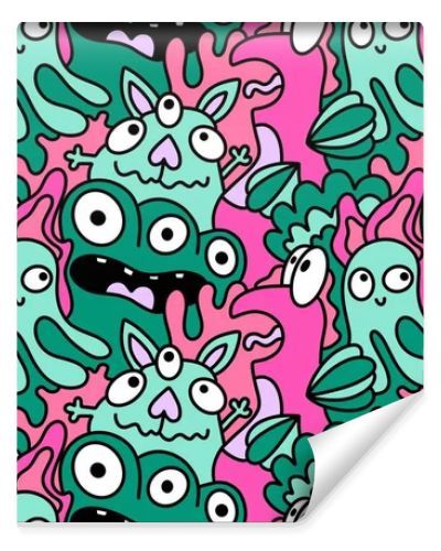 Cartoon doodle monsters seamless aliens and animals pattern for wrapping paper and fabrics and kids clothes print and linens and packaging. High quality illustration
