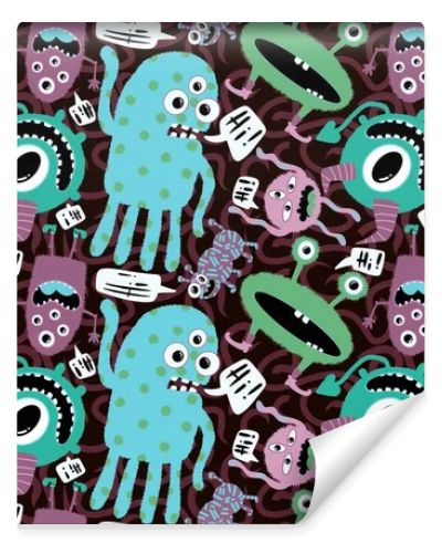 Cartoon doodle monsters seamless aliens and animals pattern for wrapping paper and fabrics and kids clothes print and linens and packaging. High quality illustration