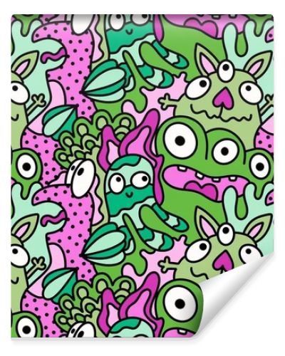 Cartoon doodle monsters seamless aliens and animals pattern for wrapping paper and fabrics and kids clothes print and linens and packaging. High quality illustration