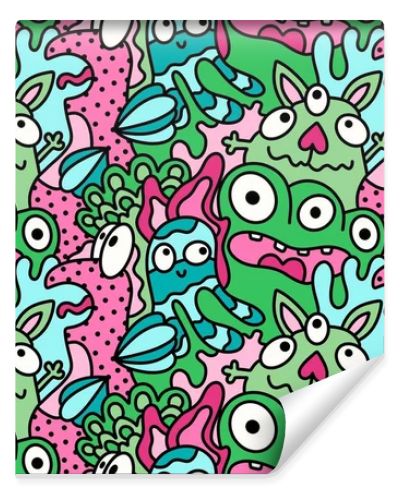 Cartoon doodle monsters seamless aliens and animals pattern for wrapping paper and fabrics and kids clothes print and linens and packaging. High quality illustration
