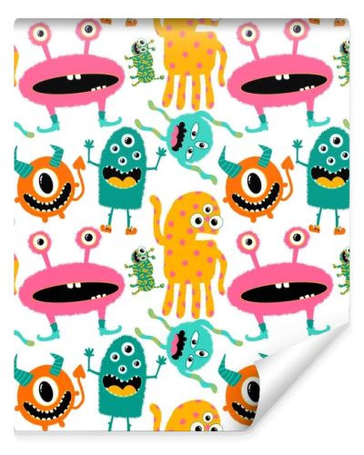 Cartoon doodle monsters seamless aliens and animals pattern for wrapping paper and fabrics and kids clothes print and linens and packaging. High quality illustration