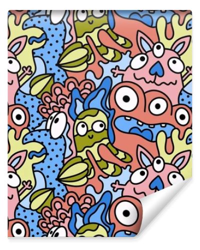 Cartoon doodle monsters seamless aliens and animals pattern for wrapping paper and fabrics and kids clothes print and linens and packaging. High quality illustration