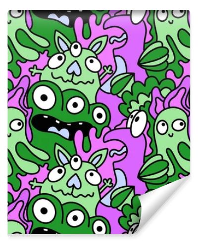 Cartoon doodle monsters seamless aliens and animals pattern for wrapping paper and fabrics and kids clothes print and linens and packaging. High quality illustration