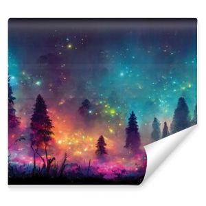 Fantasy landscape, magical night, fairy tale forest. Digital art, ai artwork, background or wallpaper