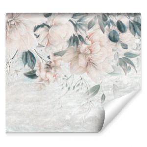 Big flowers. Floral background with oil pinting flowers on marble, can be used as wallpaper. 