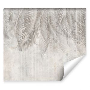 Palm leaves on the wall, tropical leaves. Illustration for wallpaper, card, poster, decoration. Mural.