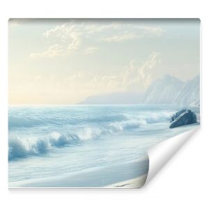 Serene coastal scene with soft, muted colors and gentle waves, creating a tranquil setting for silent reflection and reverie.