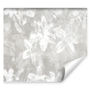 Flowers on the old white wall background, digital wall tiles or wallpaper design