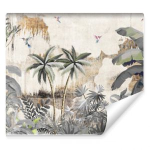 3d wallpaper forest. concrete background. Modern painting. Hand-drawn illustration COLOR