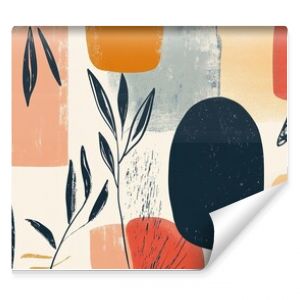 Abstract Botanical  Pattern:  A  sophisticated  design  featuring  organic  shapes  and  leaves  in  a  muted  color  palette,  perfect  for  modern  interior  design  or  fashion  projects. 