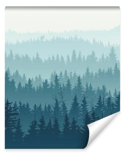 Horizontal illustration of blue coniferous forest.