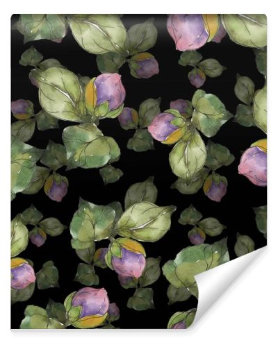 Red and purple camellia flowers. Watercolor illustration set. Seamless background pattern. Fabric wallpaper print texture.