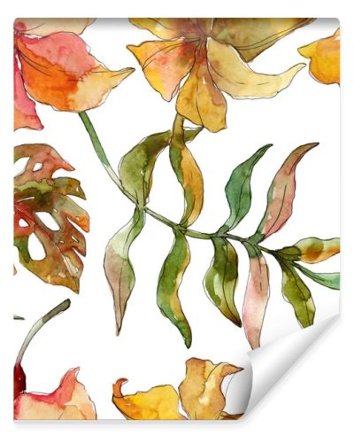 Exotic tropical hawaiian summer. Watercolor background illustration set. Seamless background pattern.