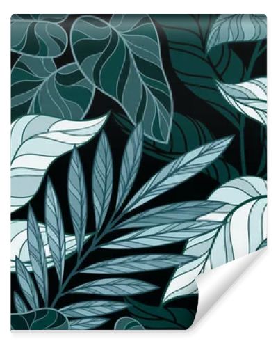 Luxury organic seamless pattern. Repeating elegant template with tropical or exotic plants, palm leaves and branches. Design element for wallpaper and print on fabric. Cartoon flat vector illustration