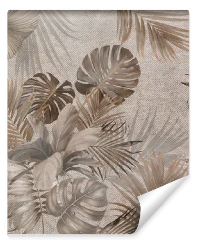 Tropical wallpaper, Tropic trees and leaves, wallpaper design for digital printing- 3d illustration