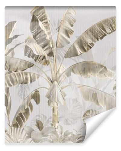 Tropical wallpaper, Tropic trees and leaves, wallpaper design for digital printing- 3d illustration