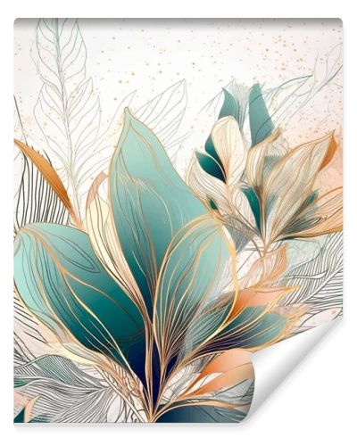 Lines Arrangement abstract watercolor pattern with line art leaves.  Vector modern tropical background. Floral leafy pattern. Fashion trendy abstract arrangements with tropical lines flowers, leaves.