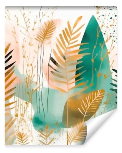 Watercolor abstract botanic tropical pattern with exotic flowers, leaves.  Vector dirty background. Floral pattern. Fashion trendy abstract arrangements with tropical colorful plants. leaf. spots.