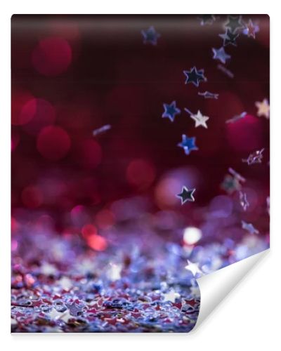 christmas background with falling pink and silver shiny confetti stars