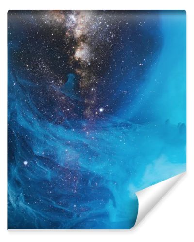 full frame image of mixing blue and black paint splashes in water with universe background