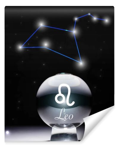 crystal ball with Leo zodiac sign isolated on black with constellation