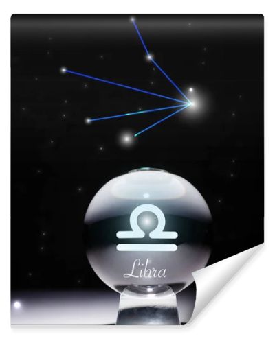 crystal ball with Libra zodiac sign isolated on black with constellation