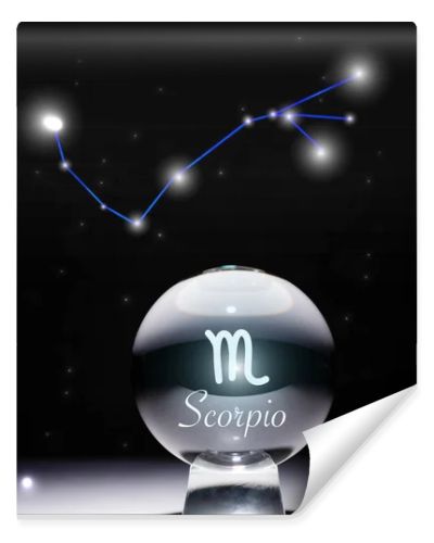 crystal ball with Scorpio zodiac sign isolated on black with constellation