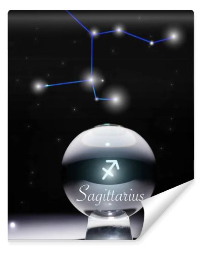 crystal ball with Sagittarius zodiac sign isolated on black with constellation