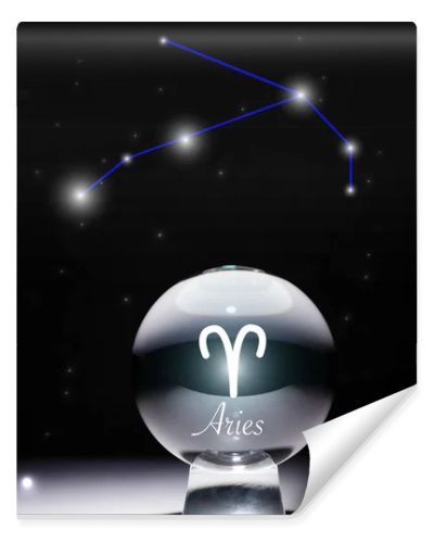 crystal ball with Aries zodiac sign isolated on black with constellation