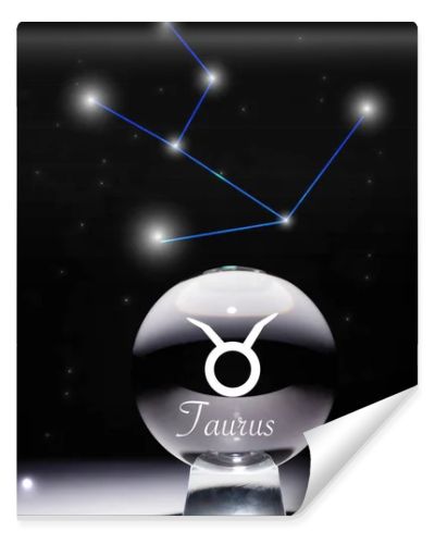 crystal ball with Taurus zodiac sign isolated on black with constellation