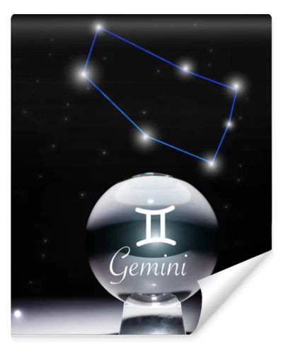crystal ball with Gemini zodiac sign isolated on black with constellation